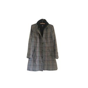 GAP Womens Plaid Long Line Zip Up  Snap Coat Ribbed Collar Size Medium